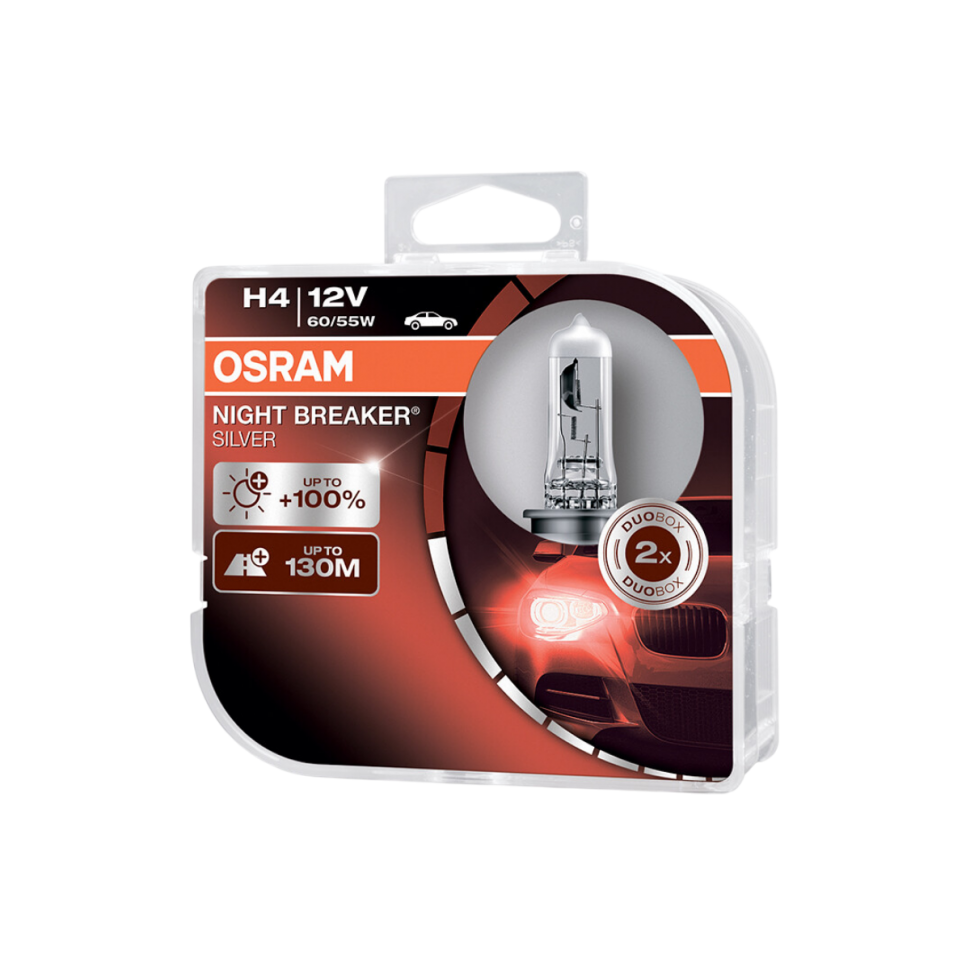 Галогенная лампа Osram Night Breaker Silver 64193NBS-HCB +100 / H4 / P43t / 3200K / 1750Лм / 60Вт / теплый белый
