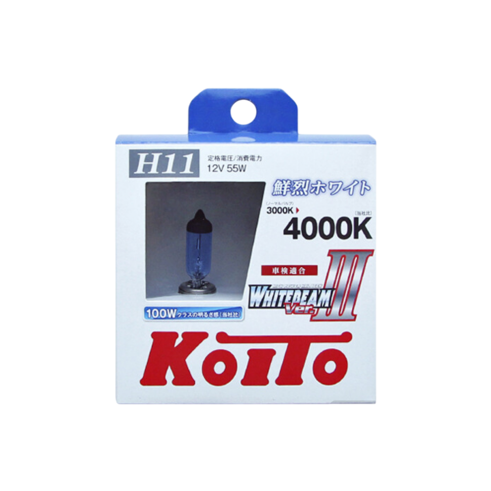 Галогенная лампа Koito Whitebeam Ver III-100W / H11 / PGJ19-2 / 4000K / 2000Лм / 55Вт / теплый белый