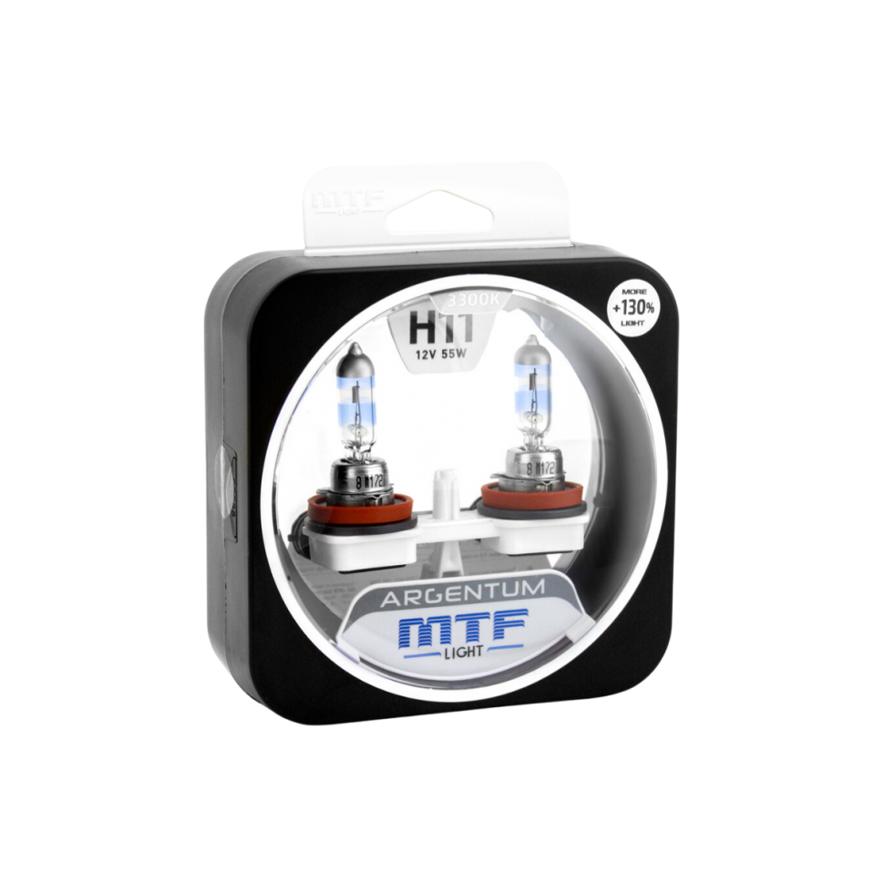 Галогенная лампа MTF Light Argentum +130% / H11 / PGJ19-2 / 3300K / 1350Лм / 55Вт / теплый белый